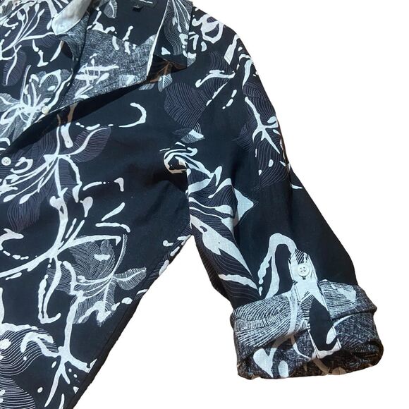 INC Men's Linen Blend Button Shirt Size L Black & White Long Roll Tab Sleeve - Picture 8 of 10